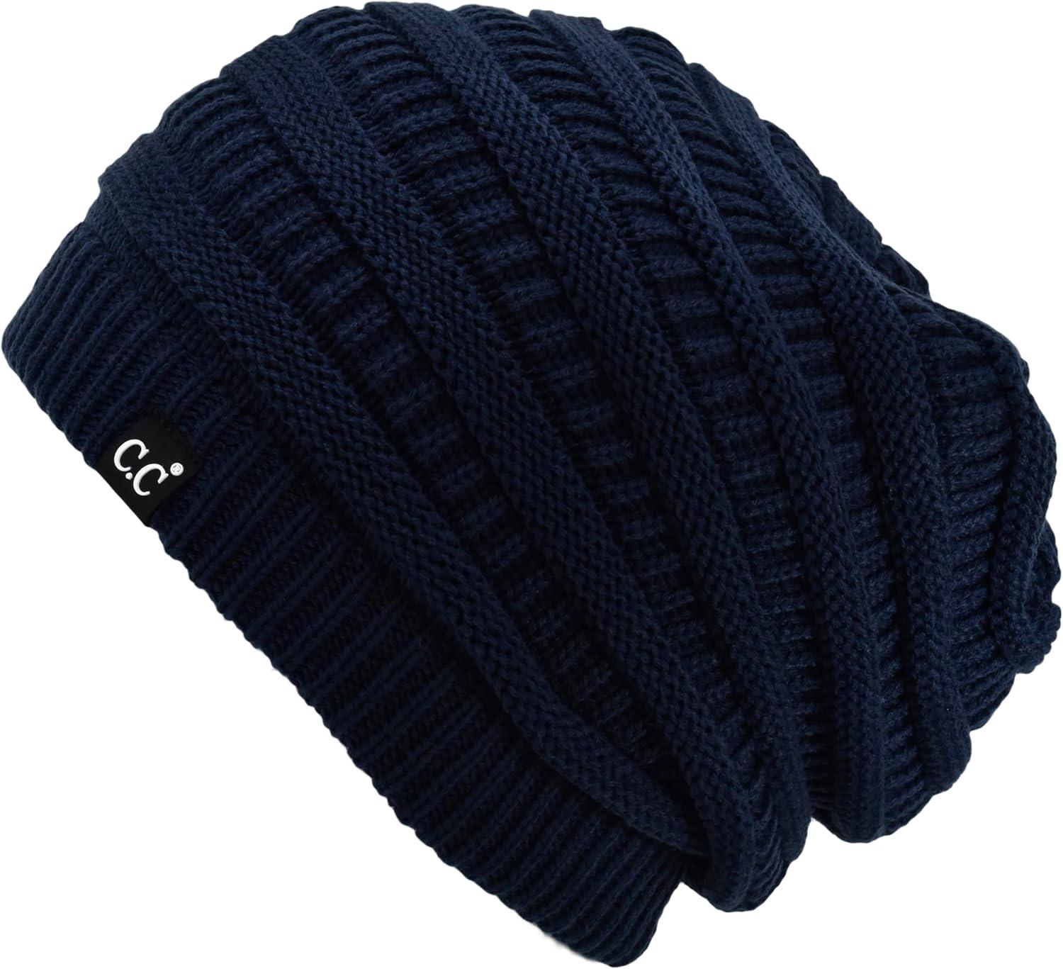 imageCC Winter Oversized Beanie Hat with Fuzzy Lining  Thick Knit Thermal Beanie for Cold Weather Soft Warm Fleece Lined CapNavy Blue