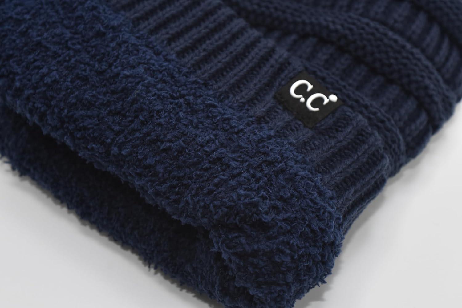 imageCC Winter Oversized Beanie Hat with Fuzzy Lining  Thick Knit Thermal Beanie for Cold Weather Soft Warm Fleece Lined CapNavy Blue