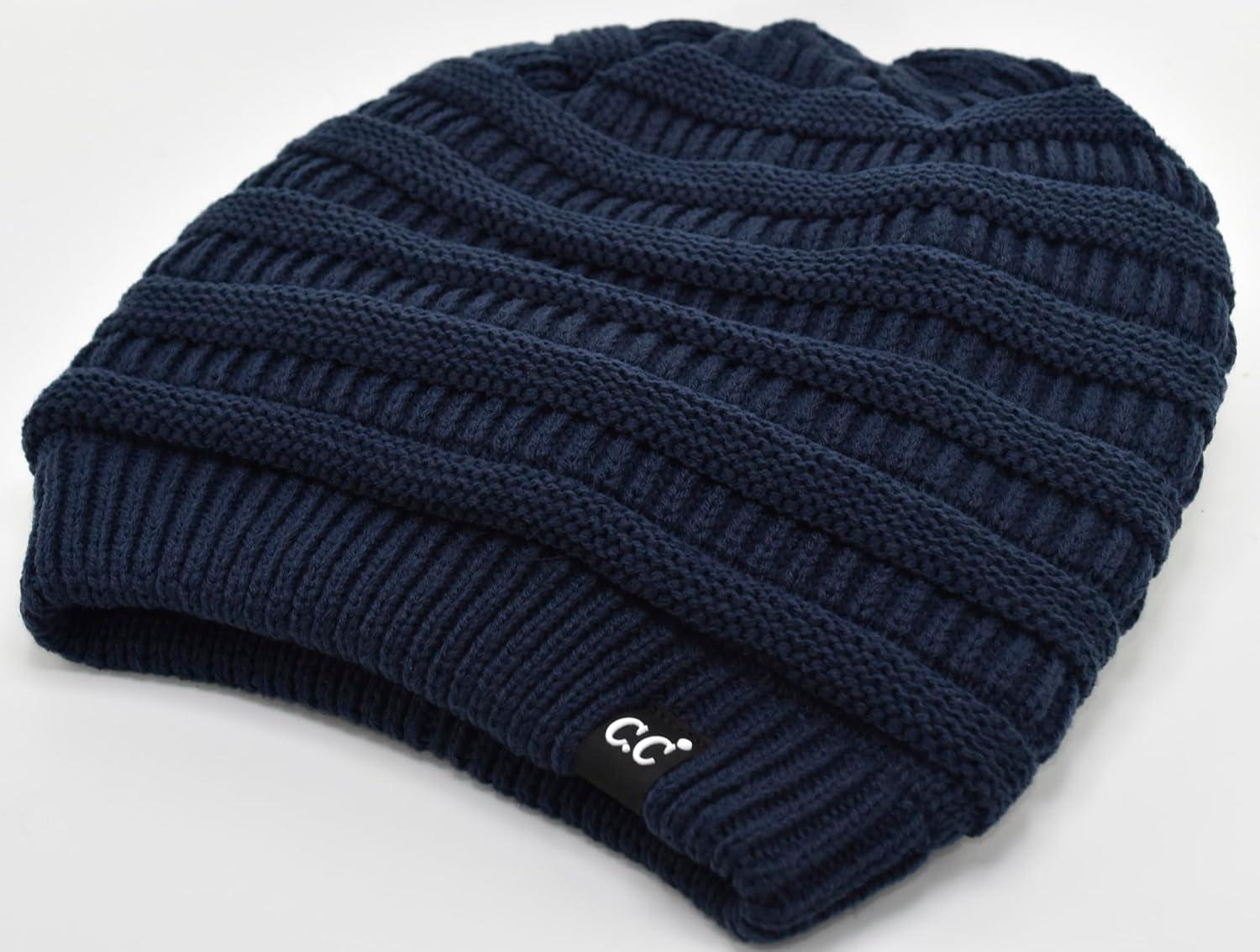 imageCC Winter Oversized Beanie Hat with Fuzzy Lining  Thick Knit Thermal Beanie for Cold Weather Soft Warm Fleece Lined CapNavy Blue