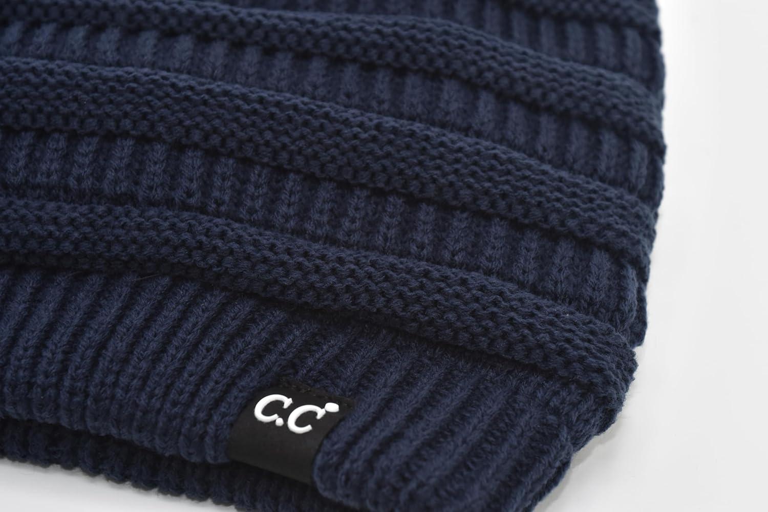 imageCC Winter Oversized Beanie Hat with Fuzzy Lining  Thick Knit Thermal Beanie for Cold Weather Soft Warm Fleece Lined CapNavy Blue