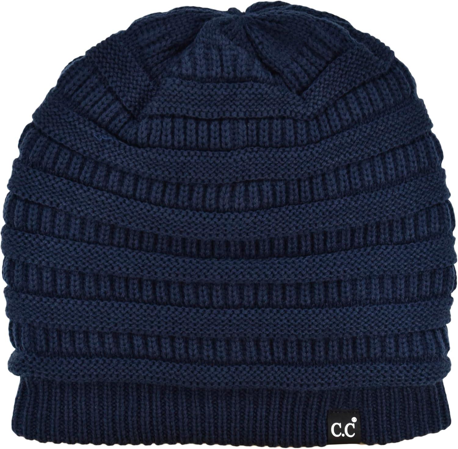imageCC Winter Oversized Beanie Hat with Fuzzy Lining  Thick Knit Thermal Beanie for Cold Weather Soft Warm Fleece Lined CapNavy Blue