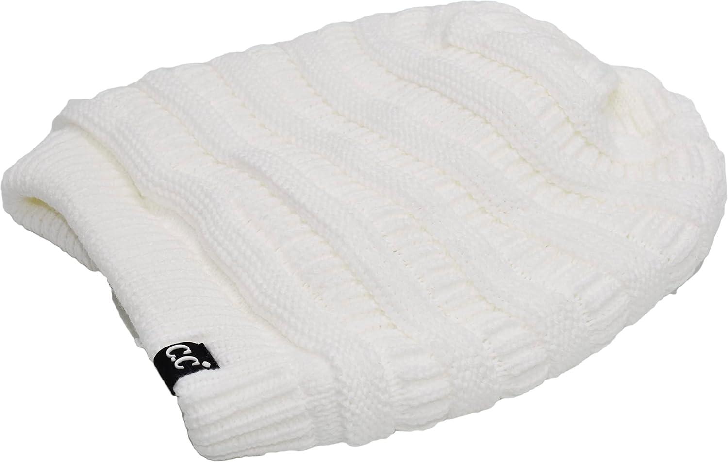 imageCC Winter Oversized Beanie Hat with Fuzzy Lining  Thick Knit Thermal Beanie for Cold Weather Soft Warm Fleece Lined CapWhite