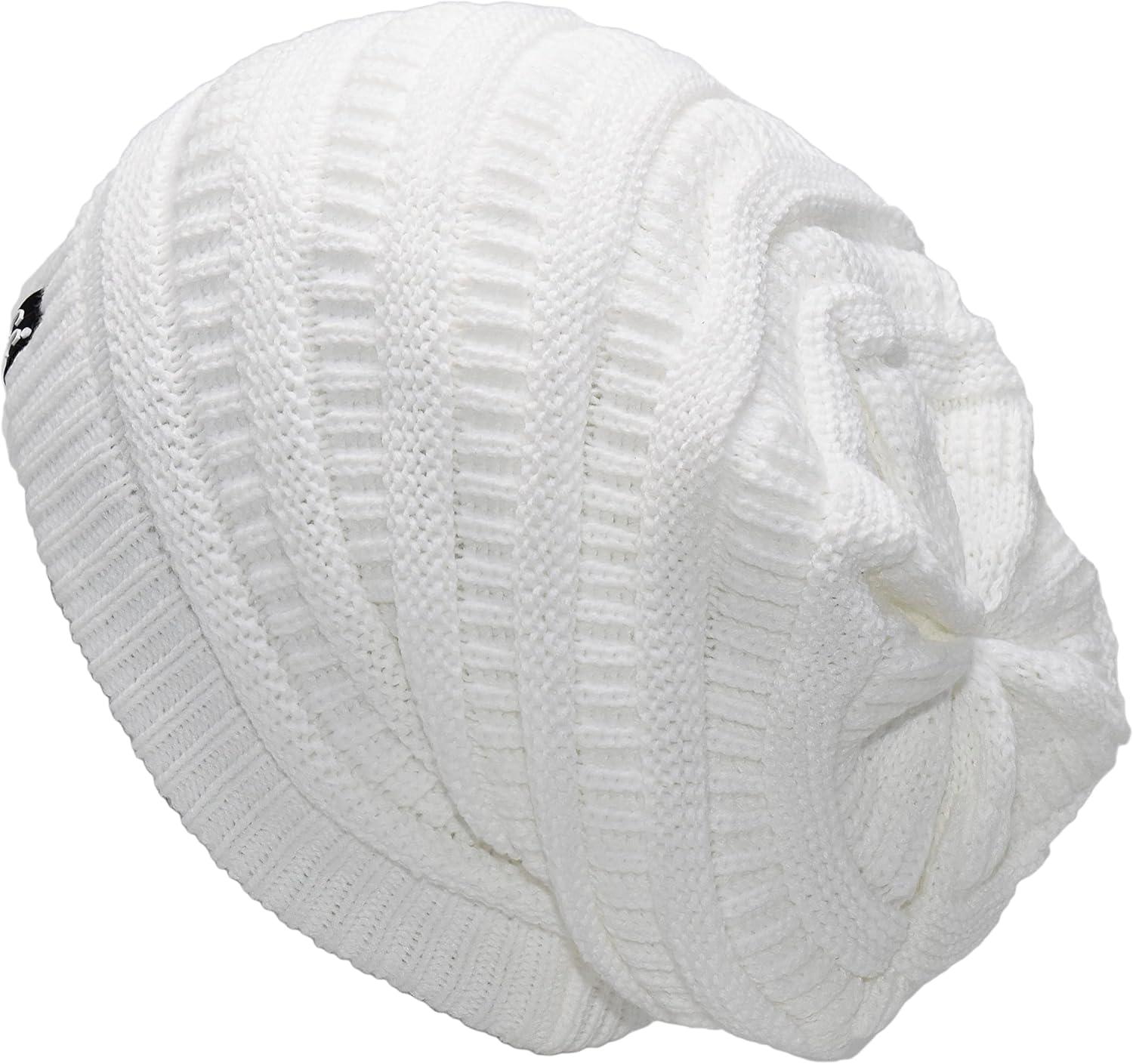 imageCC Winter Oversized Beanie Hat with Fuzzy Lining  Thick Knit Thermal Beanie for Cold Weather Soft Warm Fleece Lined CapWhite