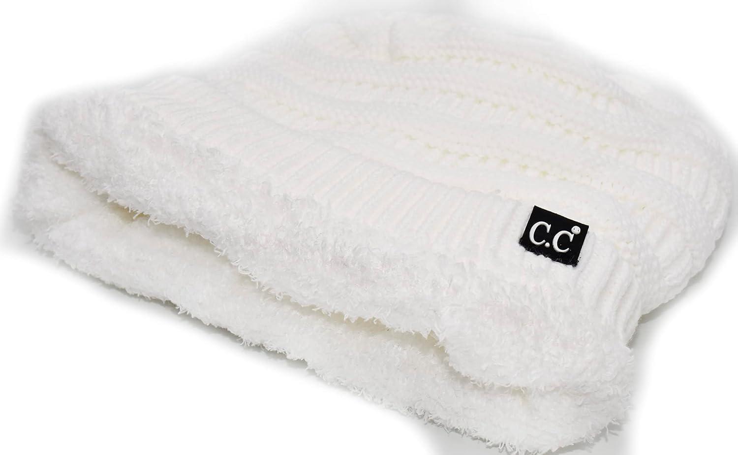 imageCC Winter Oversized Beanie Hat with Fuzzy Lining  Thick Knit Thermal Beanie for Cold Weather Soft Warm Fleece Lined CapWhite
