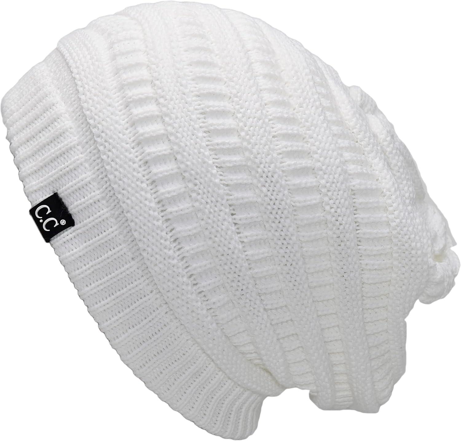imageCC Winter Oversized Beanie Hat with Fuzzy Lining  Thick Knit Thermal Beanie for Cold Weather Soft Warm Fleece Lined CapWhite