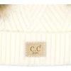 imageCC Kids Babies Soft Stretch Cable Knit Faux Fur Pom Pom Beanie HatCriss Cross White