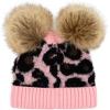 imageCC Kids Babies Soft Stretch Cable Knit Faux Fur Pom Pom Beanie HatLeopard Baby Pink