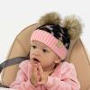 imageCC Kids Babies Soft Stretch Cable Knit Faux Fur Pom Pom Beanie HatLeopard Baby Pink