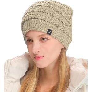 imageCC Winter Oversized Beanie Hat with Fuzzy Lining  Thick Knit Thermal Beanie for Cold Weather Soft Warm Fleece Lined CapBeige