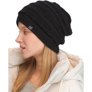 imageCC Winter Oversized Beanie Hat with Fuzzy Lining  Thick Knit Thermal Beanie for Cold Weather Soft Warm Fleece Lined CapBlack
