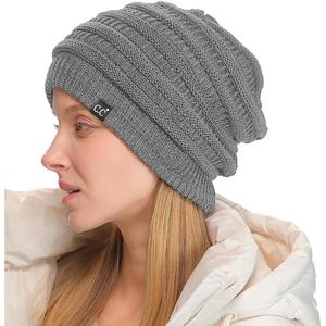 imageCC Winter Oversized Beanie Hat with Fuzzy Lining  Thick Knit Thermal Beanie for Cold Weather Soft Warm Fleece Lined CapLight Melange Grey