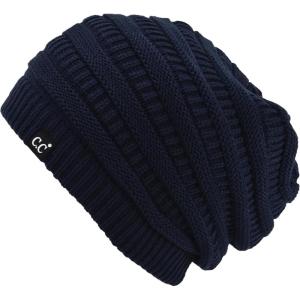 imageCC Winter Oversized Beanie Hat with Fuzzy Lining  Thick Knit Thermal Beanie for Cold Weather Soft Warm Fleece Lined CapNavy Blue