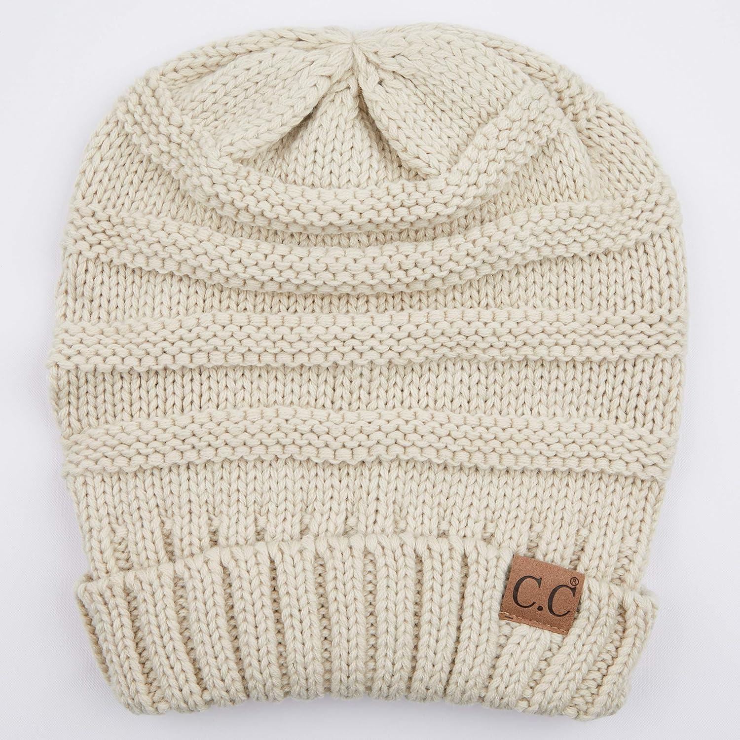 imageCC Hat100 Oversized Baggy Slouch Thick Warm Cap Hat Skully Cable Knit BeanieBeige Solid
