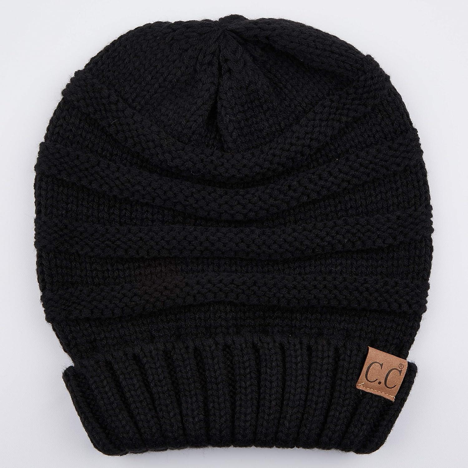 imageCC Hat100 Oversized Baggy Slouch Thick Warm Cap Hat Skully Cable Knit BeanieBlack Solid