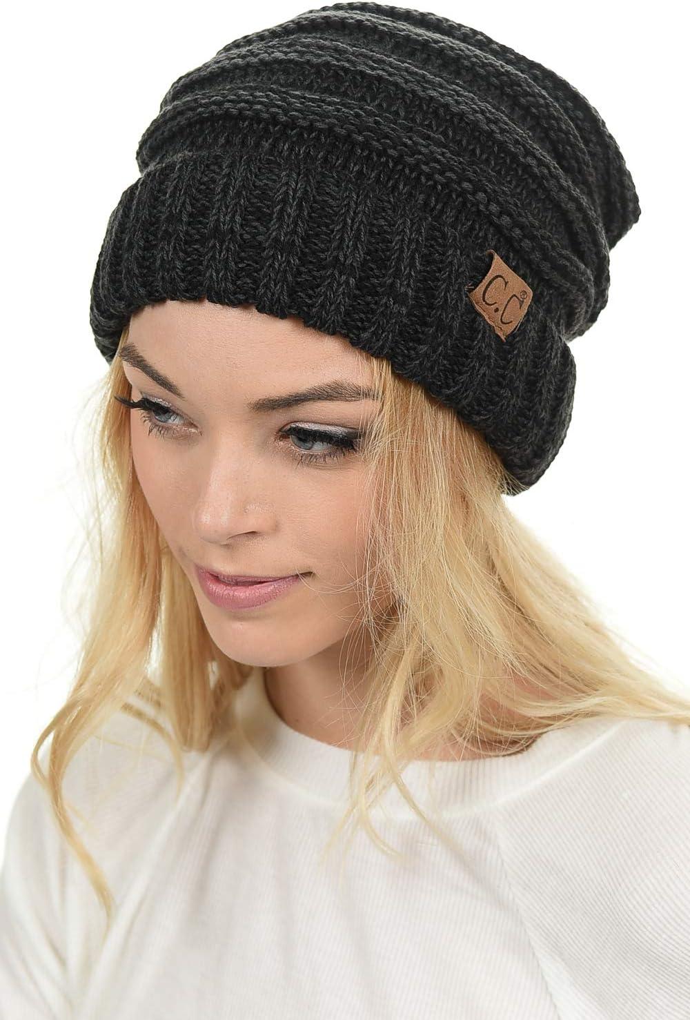 imageCC Hat100 Oversized Baggy Slouch Thick Warm Cap Hat Skully Cable Knit BeanieBlackGray Mix
