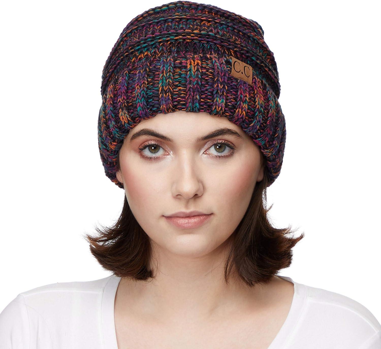 imageCC Hat100 Oversized Baggy Slouch Thick Warm Cap Hat Skully Cable Knit BeanieBlackmulti