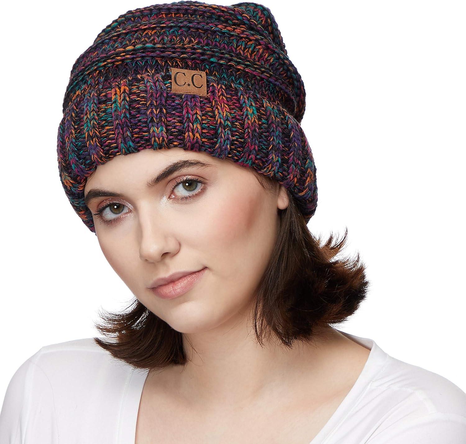 imageCC Hat100 Oversized Baggy Slouch Thick Warm Cap Hat Skully Cable Knit BeanieBlackmulti