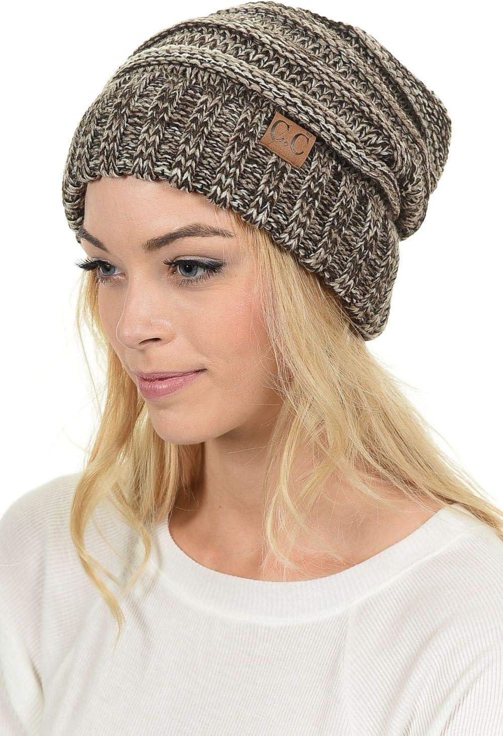 imageCC Hat100 Oversized Baggy Slouch Thick Warm Cap Hat Skully Cable Knit BeanieBrown Mix