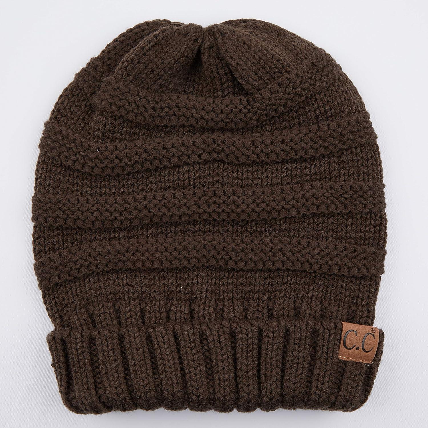 imageCC Hat100 Oversized Baggy Slouch Thick Warm Cap Hat Skully Cable Knit BeanieBrown Solid