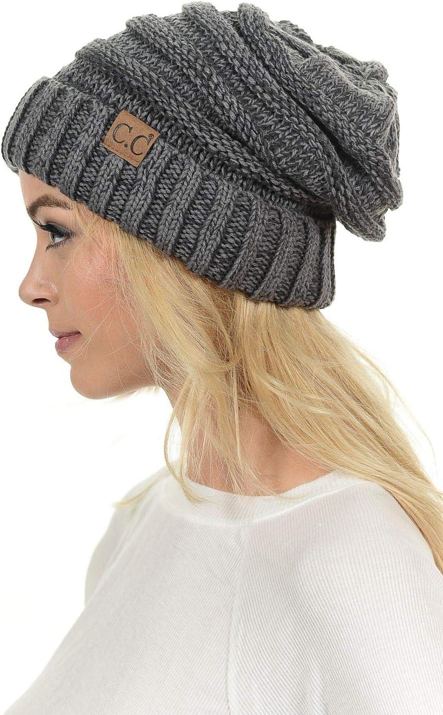 imageCC Hat100 Oversized Baggy Slouch Thick Warm Cap Hat Skully Cable Knit BeanieDk GreyLt Grey Mix