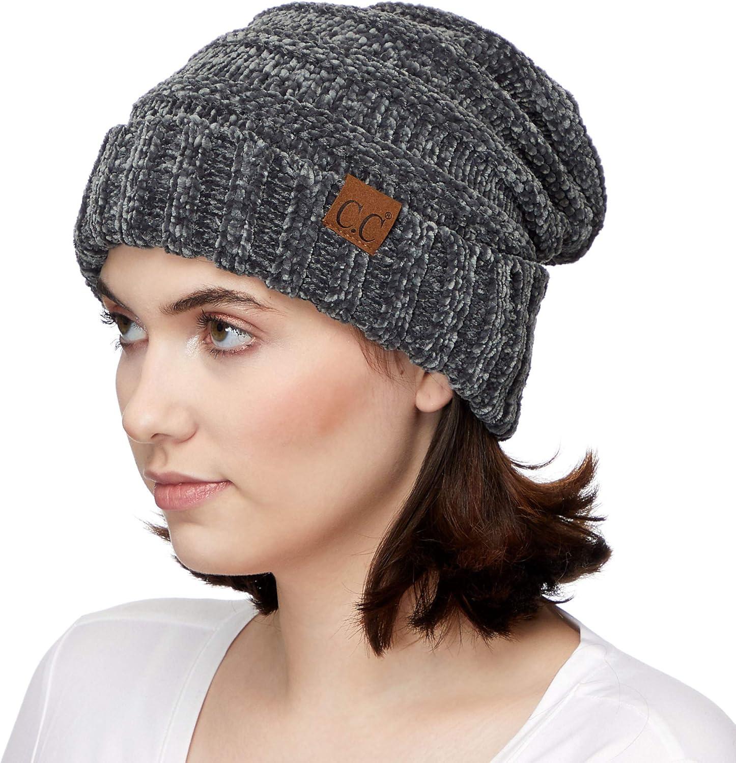 imageCC Hat100 Oversized Baggy Slouch Thick Warm Cap Hat Skully Cable Knit BeanieDk Mel Grey Chenille