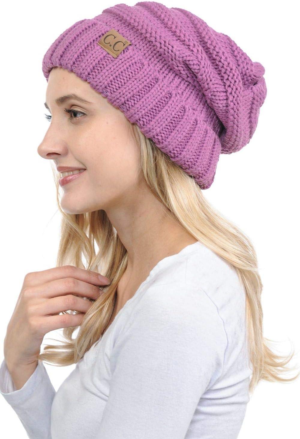 imageCC Hat100 Oversized Baggy Slouch Thick Warm Cap Hat Skully Cable Knit BeanieLavender