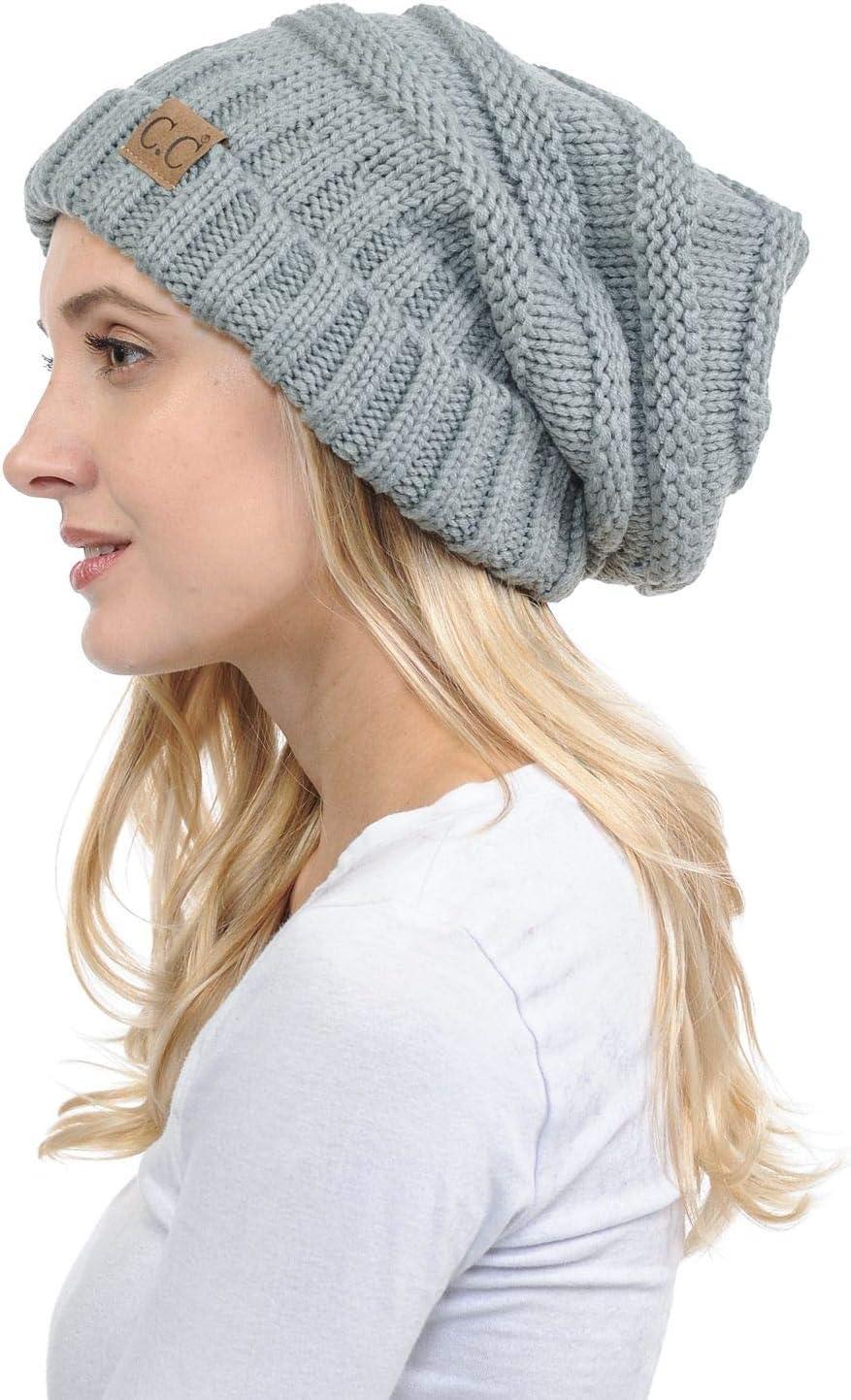 imageCC Hat100 Oversized Baggy Slouch Thick Warm Cap Hat Skully Cable Knit BeanieNatural Grey