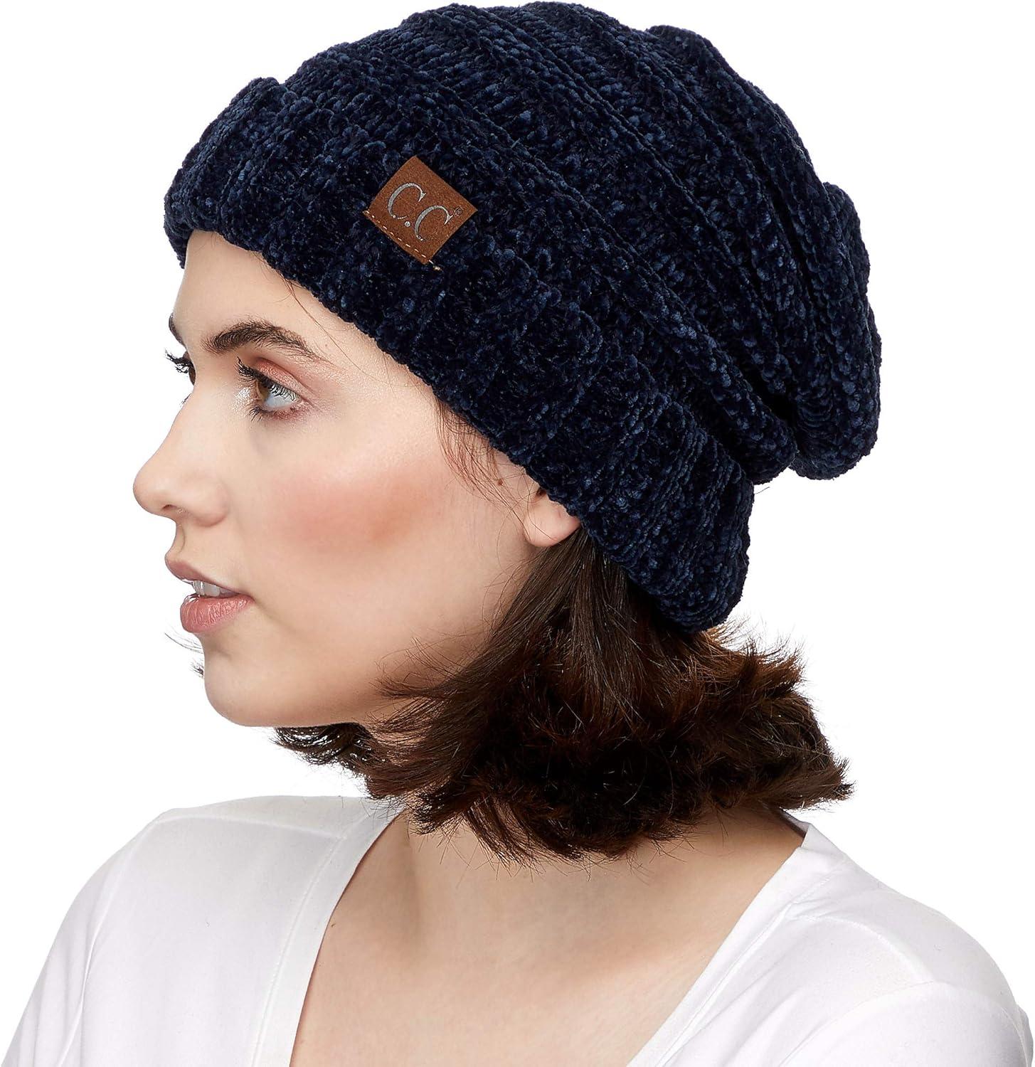 imageCC Hat100 Oversized Baggy Slouch Thick Warm Cap Hat Skully Cable Knit BeanieNavy Chenille