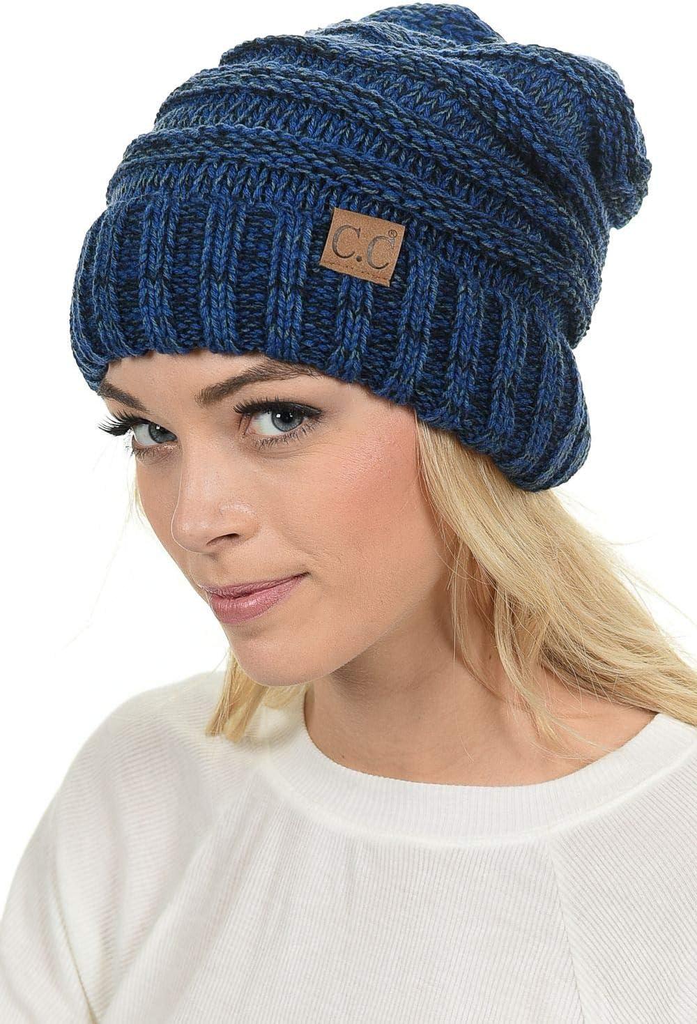 imageCC Hat100 Oversized Baggy Slouch Thick Warm Cap Hat Skully Cable Knit BeanieNavy Mix