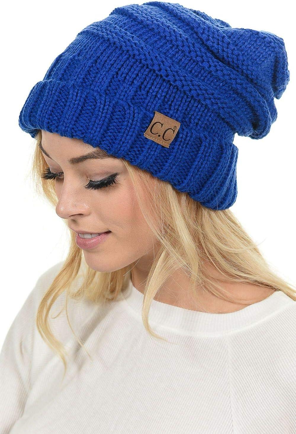 imageCC Hat100 Oversized Baggy Slouch Thick Warm Cap Hat Skully Cable Knit BeanieRoyal