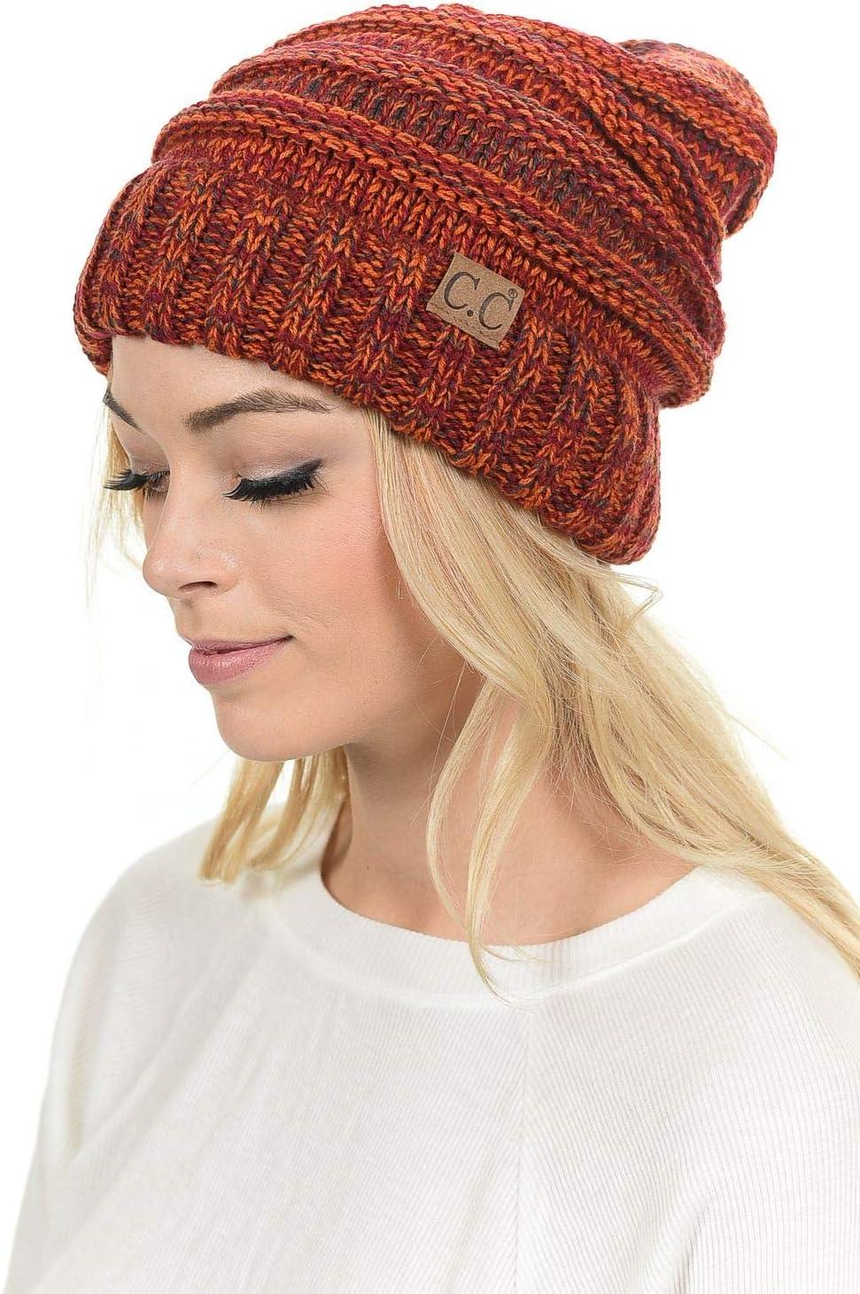 imageCC Hat100 Oversized Baggy Slouch Thick Warm Cap Hat Skully Cable Knit BeanieRust Mix