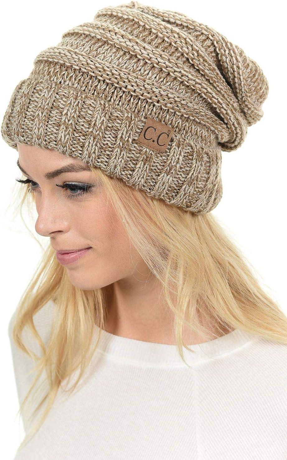 imageCC Hat100 Oversized Baggy Slouch Thick Warm Cap Hat Skully Cable Knit BeanieTaupe Mix