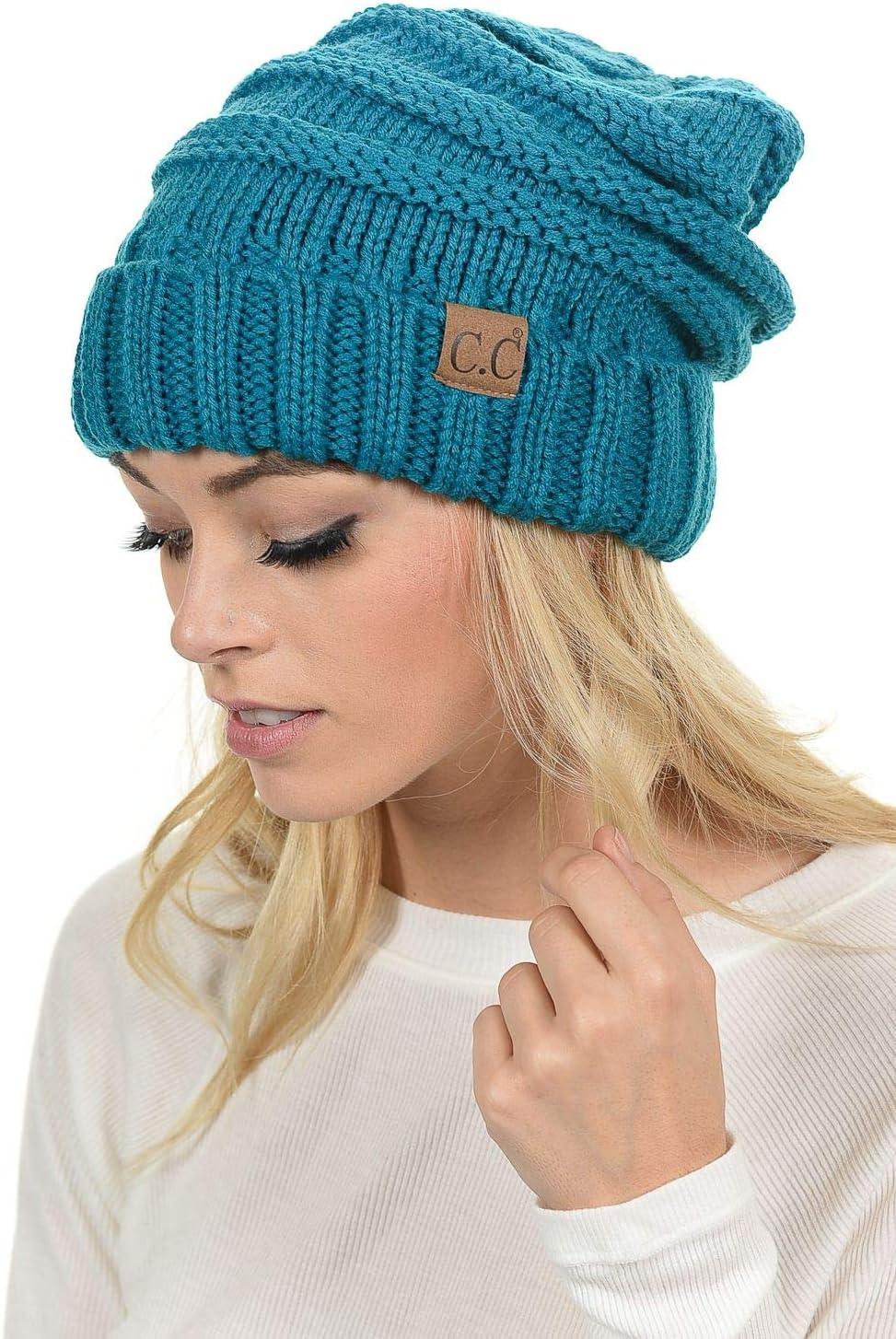 imageCC Hat100 Oversized Baggy Slouch Thick Warm Cap Hat Skully Cable Knit BeanieTeal