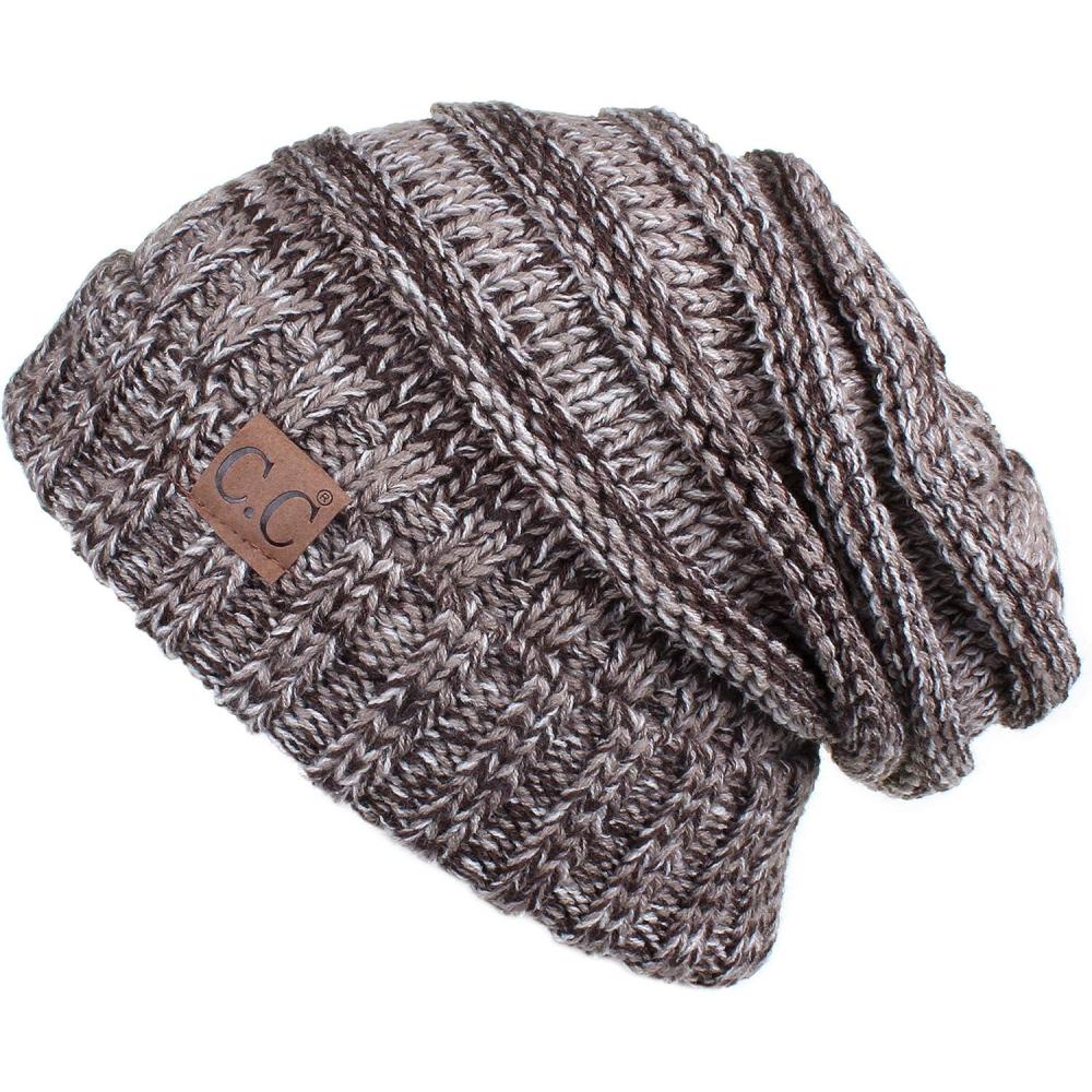 imageCC Hat100 Oversized Baggy Slouch Thick Warm Cap Hat Skully Cable Knit BeanieBrown