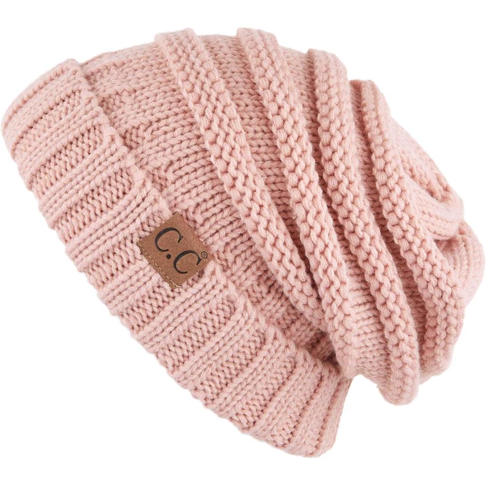 imageCC Hat100 Oversized Baggy Slouch Thick Warm Cap Hat Skully Cable Knit BeanieIndi Pink Solid