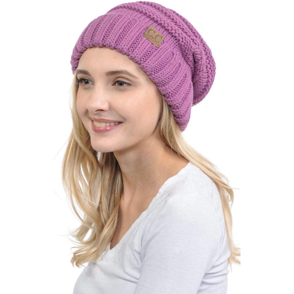 imageCC Hat100 Oversized Baggy Slouch Thick Warm Cap Hat Skully Cable Knit BeanieLavender