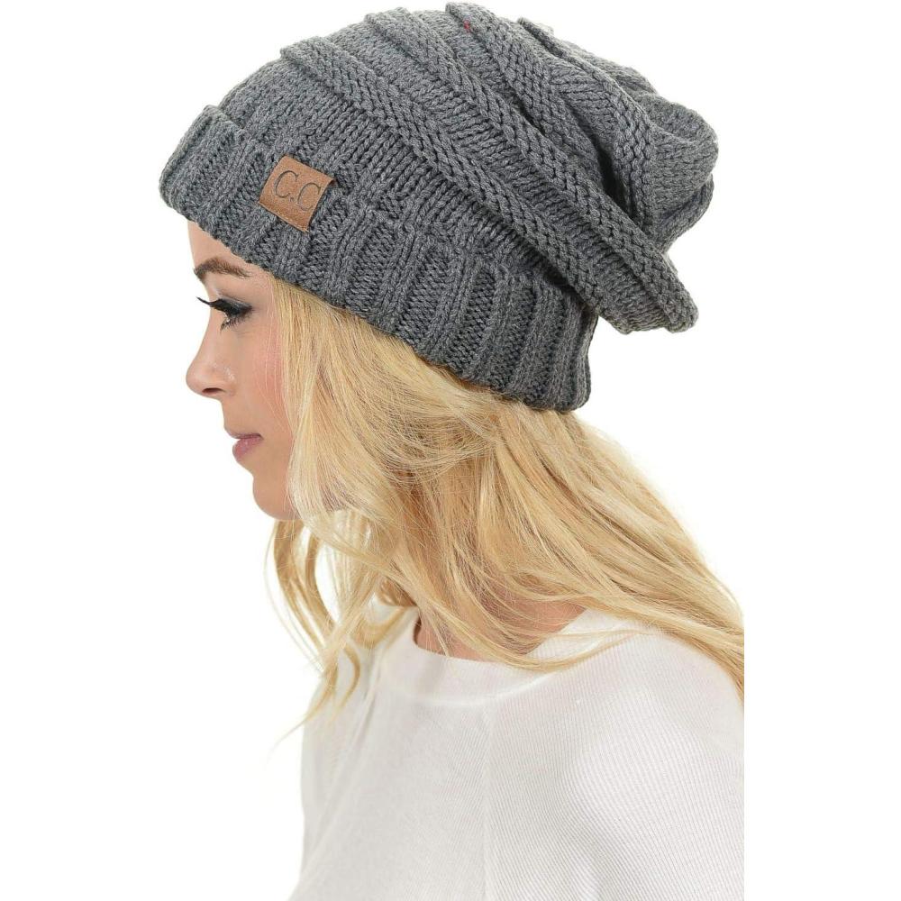 imageCC Hat100 Oversized Baggy Slouch Thick Warm Cap Hat Skully Cable Knit BeanieLight Melange