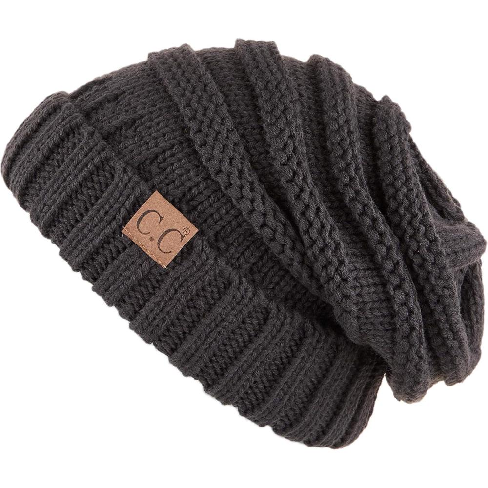 imageCC Hat100 Oversized Baggy Slouch Thick Warm Cap Hat Skully Cable Knit BeanieMel Grey