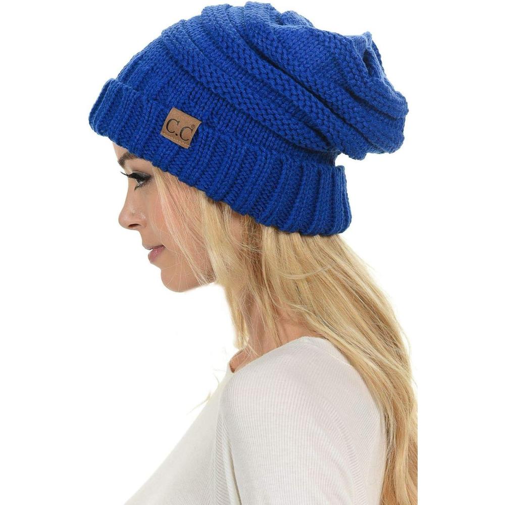 imageCC Hat100 Oversized Baggy Slouch Thick Warm Cap Hat Skully Cable Knit BeanieRoyal