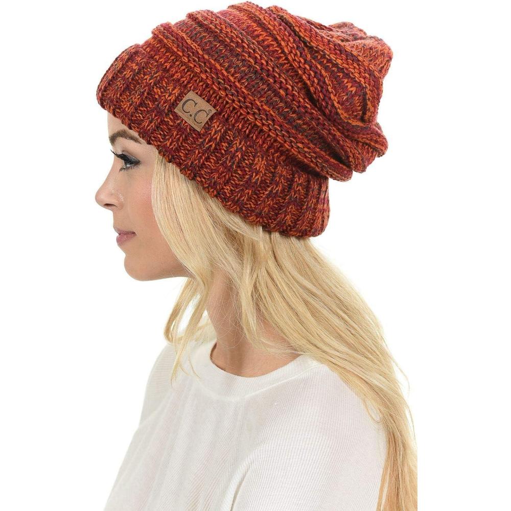 imageCC Hat100 Oversized Baggy Slouch Thick Warm Cap Hat Skully Cable Knit BeanieRust Mix