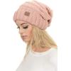 imageCC Hat100 Oversized Baggy Slouch Thick Warm Cap Hat Skully Cable Knit BeanieIndi Pink