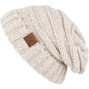 imageCC Hat100 Oversized Baggy Slouch Thick Warm Cap Hat Skully Cable Knit BeanieBeige Chenille