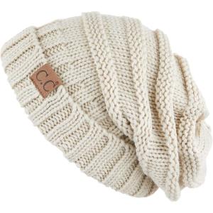 imageCC Hat100 Oversized Baggy Slouch Thick Warm Cap Hat Skully Cable Knit BeanieBeige Solid