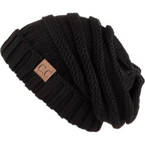 imageCC Hat100 Oversized Baggy Slouch Thick Warm Cap Hat Skully Cable Knit BeanieBlack Solid