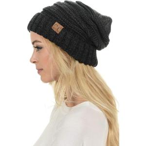 imageCC Hat100 Oversized Baggy Slouch Thick Warm Cap Hat Skully Cable Knit BeanieBlackGray Mix