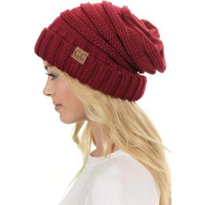 imageCC Hat100 Oversized Baggy Slouch Thick Warm Cap Hat Skully Cable Knit BeanieBurgundy