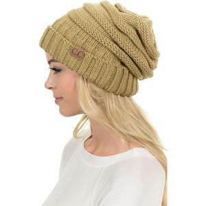 imageCC Hat100 Oversized Baggy Slouch Thick Warm Cap Hat Skully Cable Knit BeanieCamel