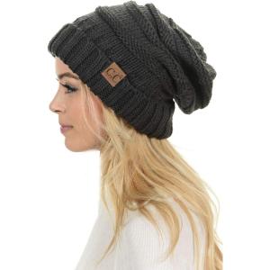 imageCC Hat100 Oversized Baggy Slouch Thick Warm Cap Hat Skully Cable Knit BeanieDark Melange