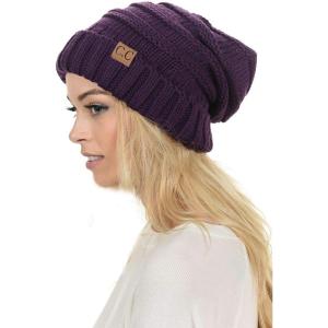 imageCC Hat100 Oversized Baggy Slouch Thick Warm Cap Hat Skully Cable Knit BeanieDark Purple
