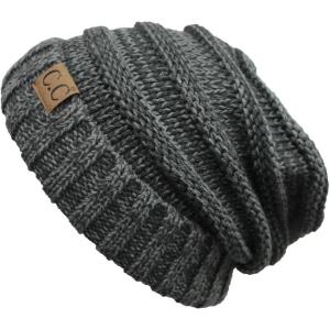 imageCC Hat100 Oversized Baggy Slouch Thick Warm Cap Hat Skully Cable Knit BeanieDk GreyLt Grey
